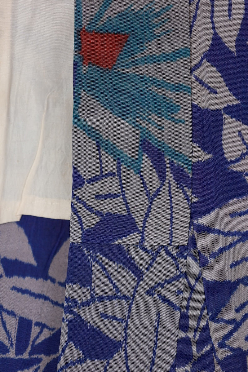 Tsumugi kimono Blue Red Gray Flower pre-owned /R561