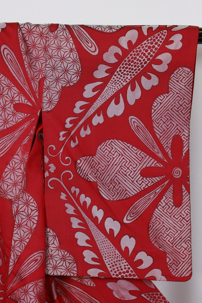 Komon kimono wine-color pre-owned /R558