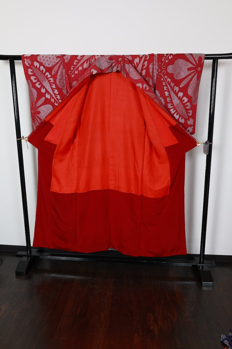 Komon kimono wine-color pre-owned /R558