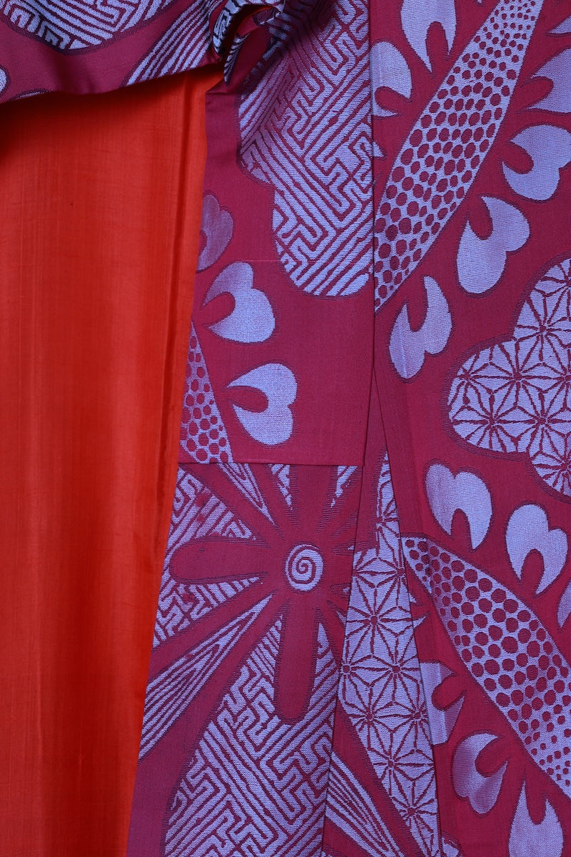 Komon kimono wine-color pre-owned /R558