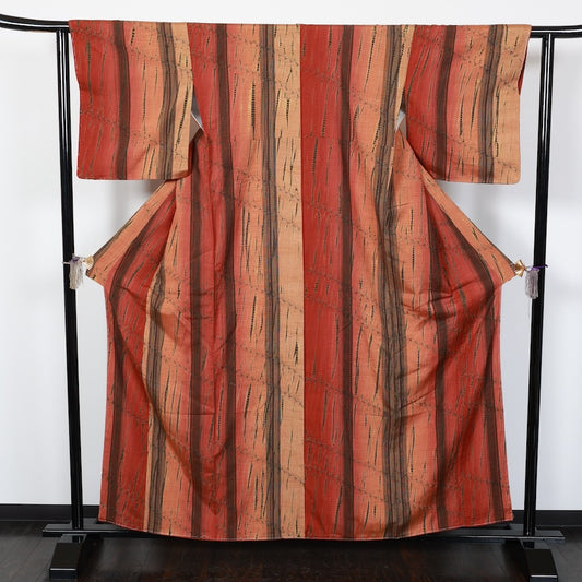 apanese kimono New<tsumugi>-size L silk 100% silk  /T68