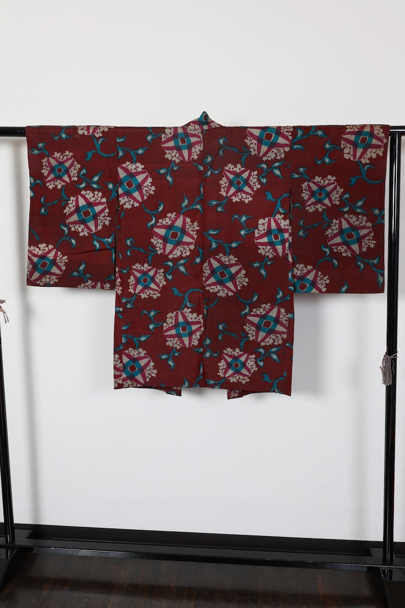 Antique Long Haori jacket Purple, Blue, Gray Floral /R543