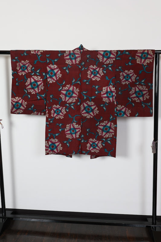 Antique Long Haori jacket Purple, Blue, Gray Floral /R543