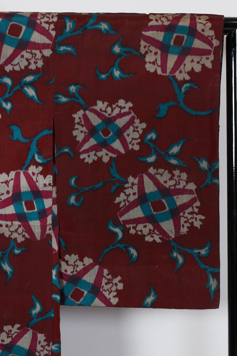 Antique Long Haori jacket Purple, Blue, Gray Floral /R543