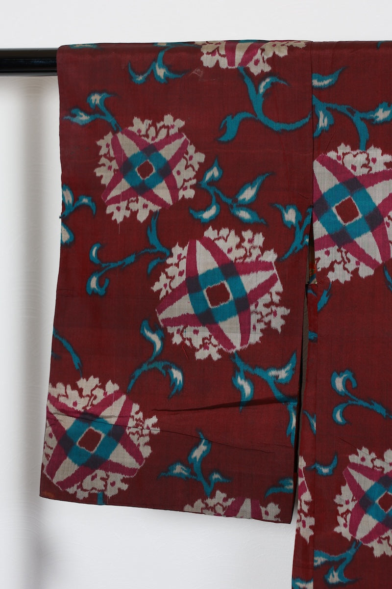 Antique Long Haori jacket Purple, Blue, Gray Floral /R543
