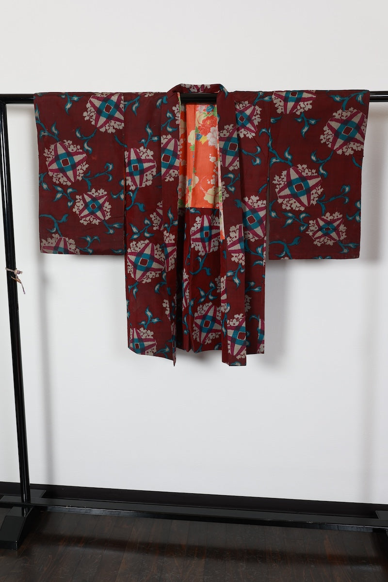 Antique Long Haori jacket Purple, Blue, Gray Floral /R543