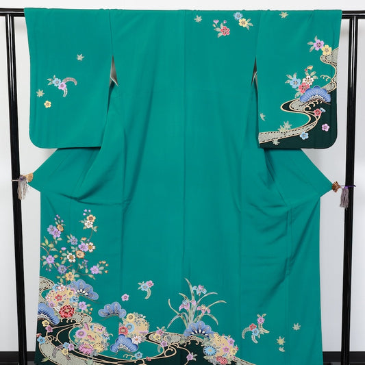 Japanese kimono used <houmongi>-size L silk 100% silk  /T75