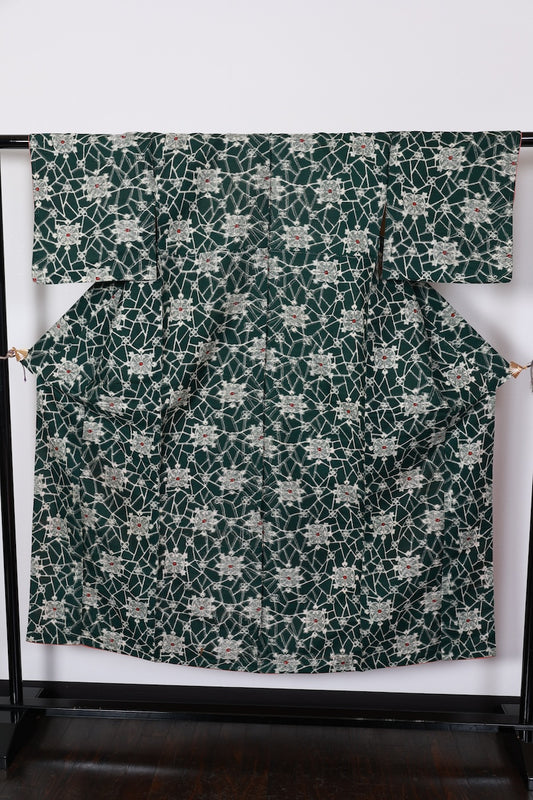 Antique Kimono　Tsumugi green Pre-owned/R540