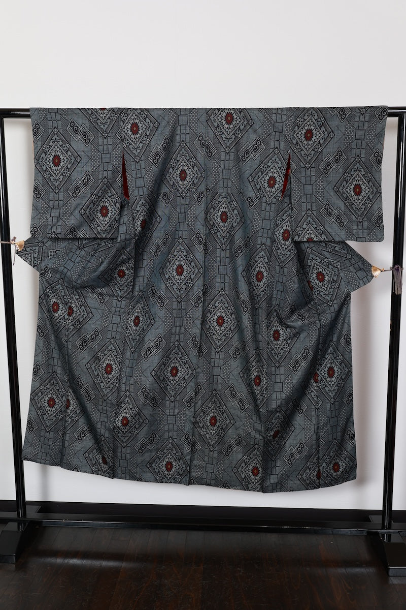 Tsumugi kimono indigo white pre-owned /R568