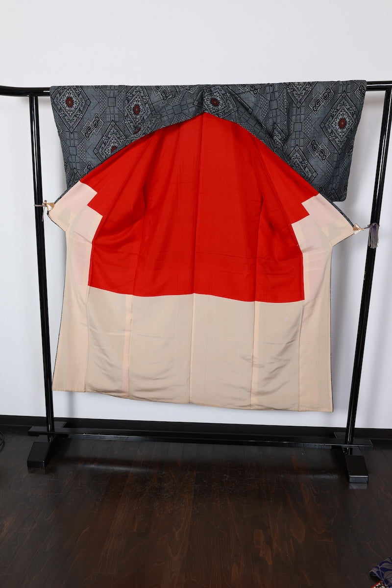 Tsumugi kimono indigo white pre-owned /R568
