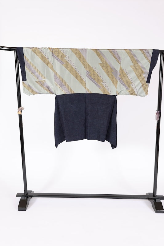 Japanese Men's kimono,haori 2piece set Unused  Lsize  silk 100% /T684