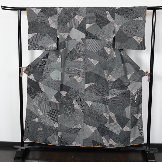 Japanese kimono used <komon>-size M silk 100% silk  /T96