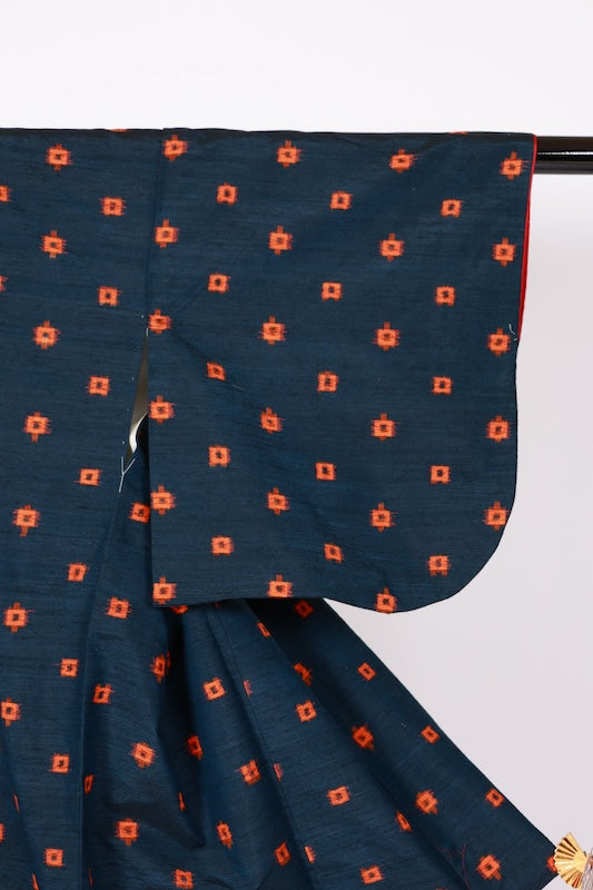 Japanese kimono used <Tsumugi> L-size  silk 100% /B1140