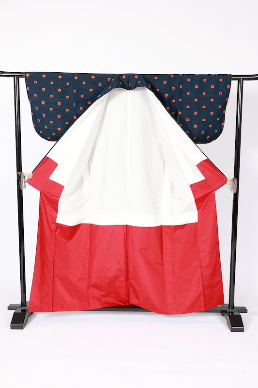 Japanese kimono used <Tsumugi> L-size  silk 100% /B1140