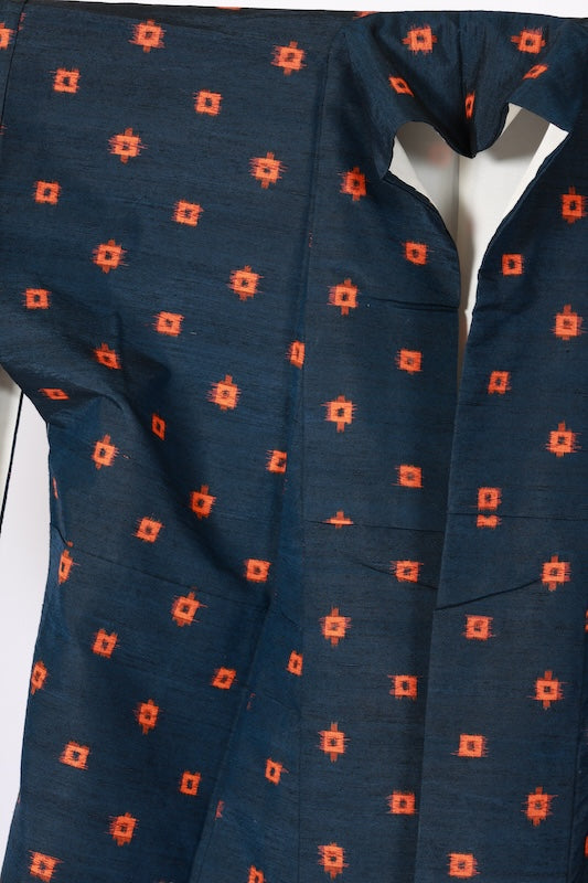 Japanese kimono used <Tsumugi> L-size  silk 100% /B1140