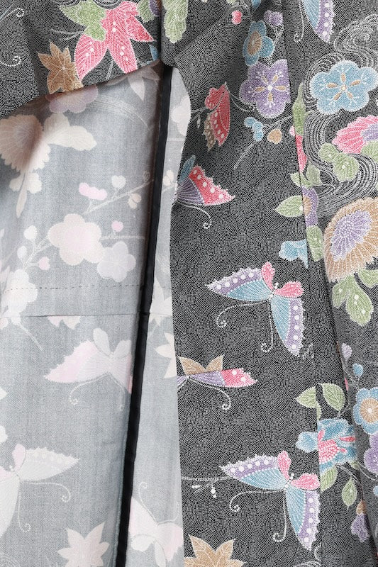 Komon kimono gray butterfly /R545