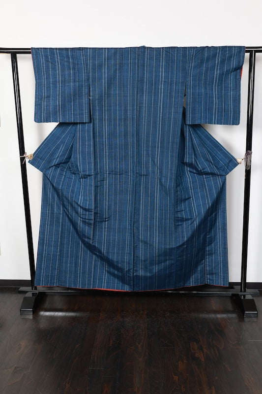 Tsumugi kimono indigo gray pre-owned /R546