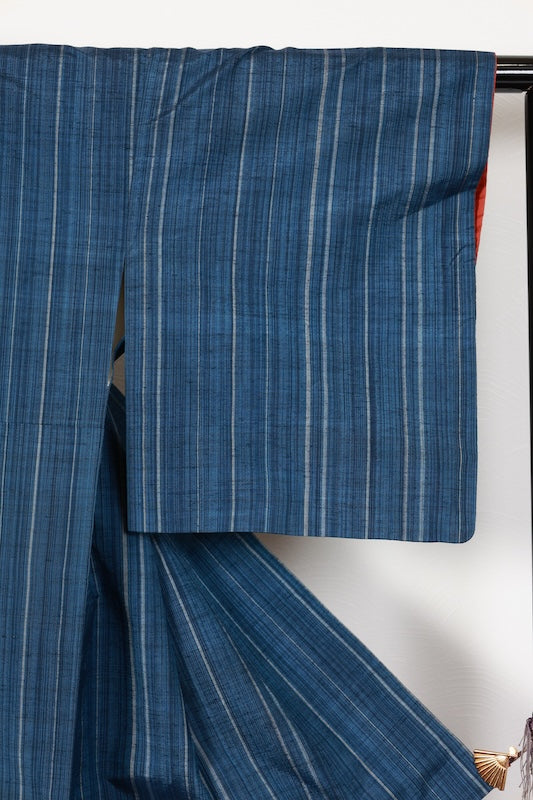 Tsumugi kimono indigo gray pre-owned /R546