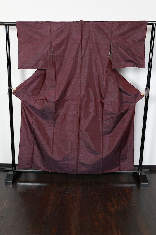 Tsumugi kimono purple gray pre-owned /R578