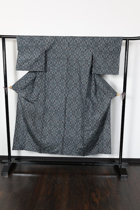 Tsumugi kimono green purple brown new /R581