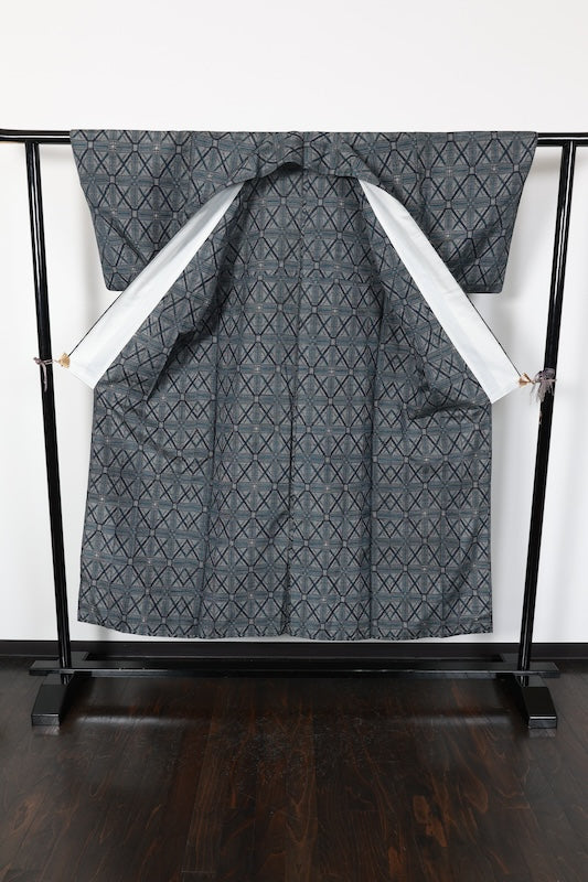 Tsumugi kimono green purple brown new /R581