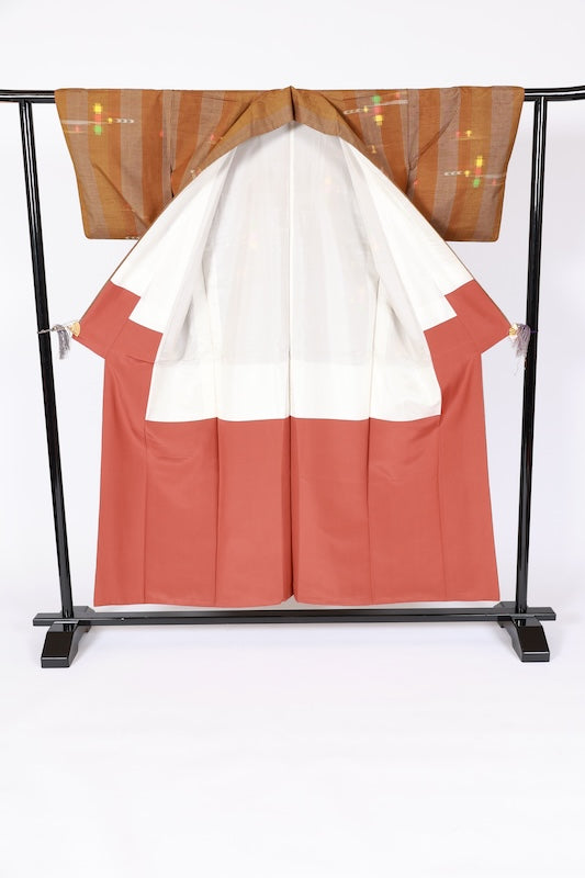 Japanese kimono used <tsumugi> M-size  silk 100% /B1134