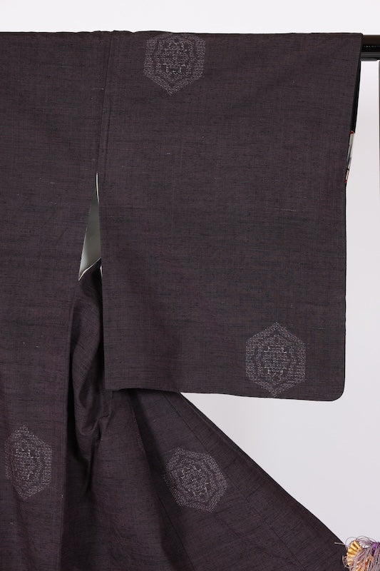 Japanese kimono used <Tsumugi> L-size  silk 100% /B1133