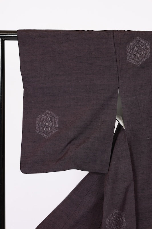 Japanese kimono used <Tsumugi> L-size  silk 100% /B1133