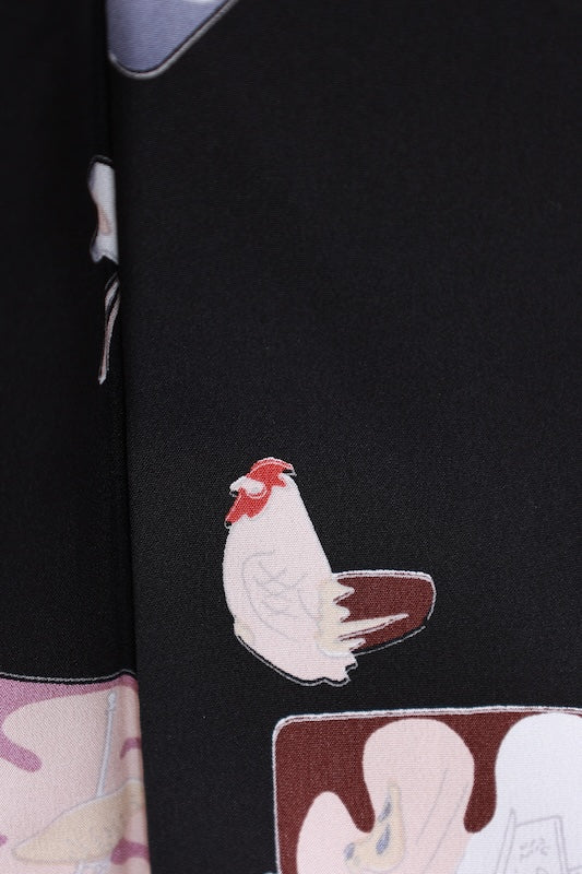 Japanese kimono used <Tsumugi> L-size  silk 100% /B1133