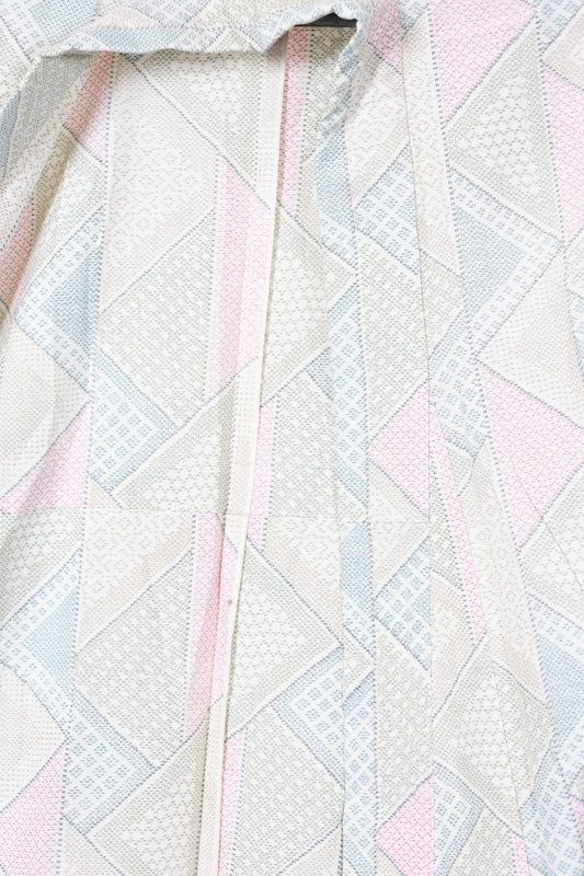 Tsumugi kimono beige bule green pink Hand-woven /R574