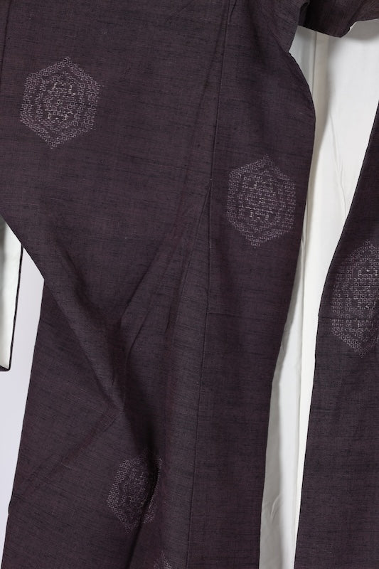Japanese kimono used <Tsumugi> L-size  silk 100% /B1133