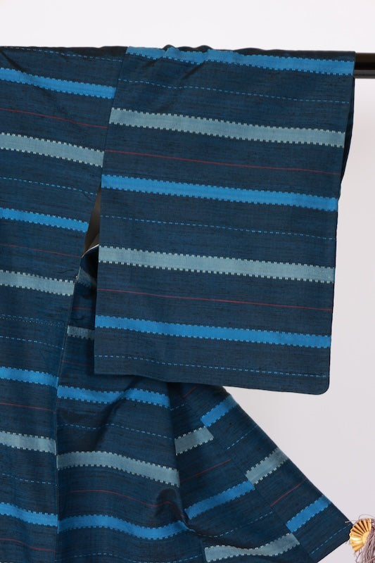 Japanese kimono used <Tsumugi> M-size  silk 100% /B1127