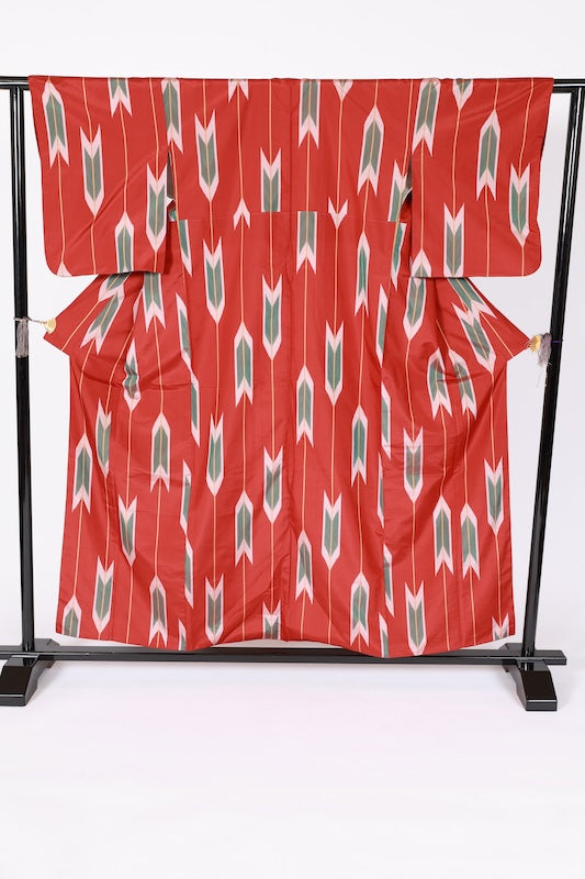 Japanese kimono used <Tsumugi> L-size  silk 100% /B1132