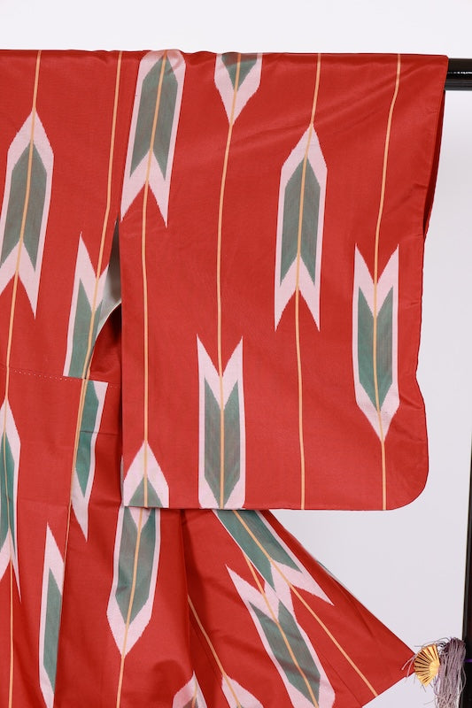 Japanese kimono used <Tsumugi> L-size  silk 100% /B1132