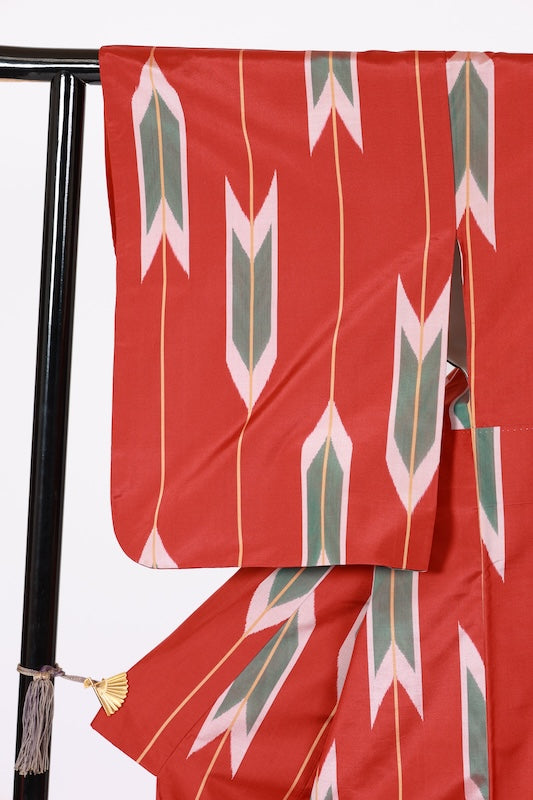 Japanese kimono used <Tsumugi> L-size  silk 100% /B1132