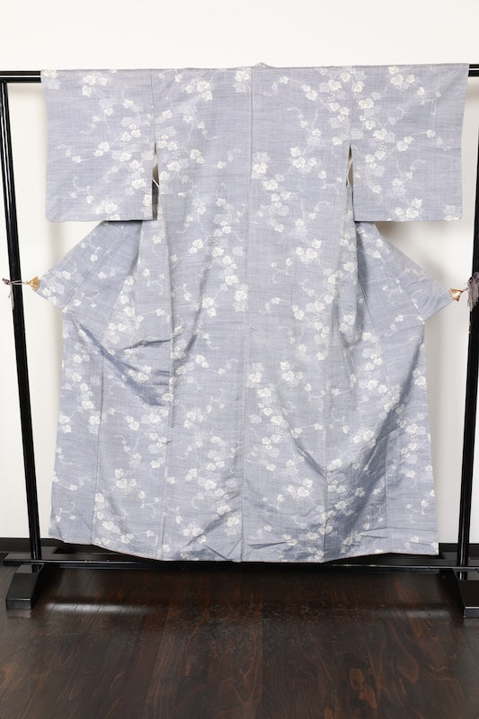 Tsumugi kimono gray white pre-owned /R575