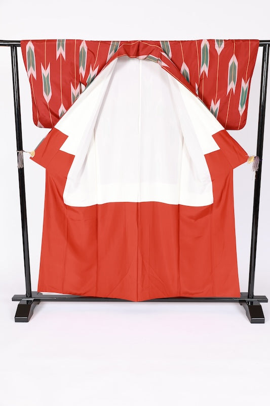 Japanese kimono used <Tsumugi> L-size  silk 100% /B1132