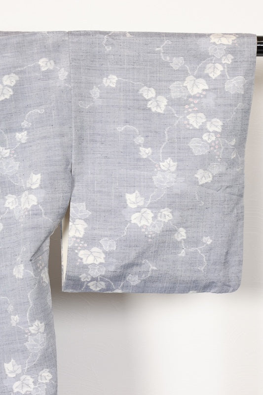 Tsumugi kimono gray white pre-owned /R575