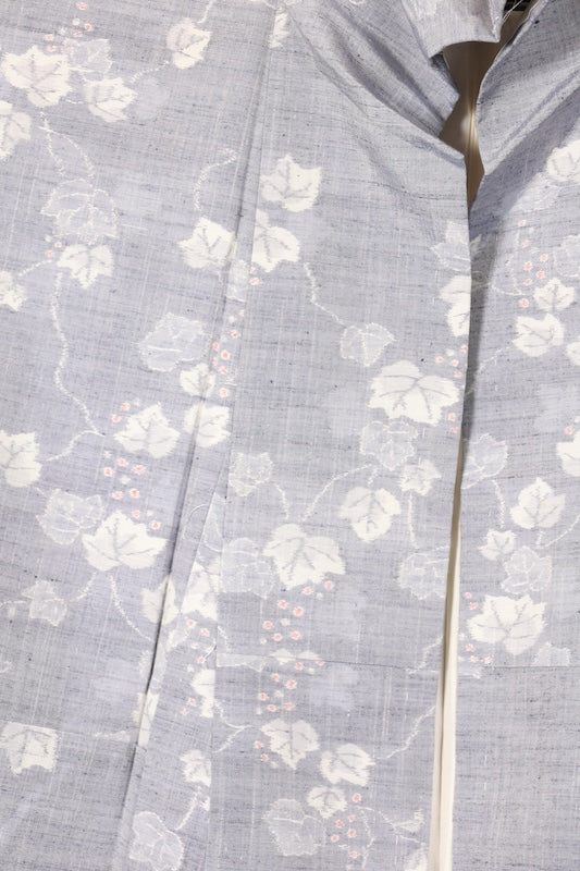 Tsumugi kimono gray white pre-owned /R575