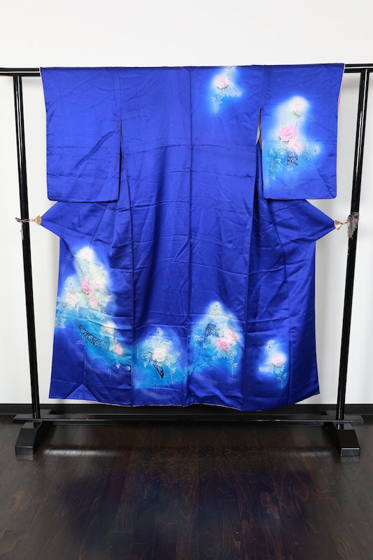 Houmongi kimono Shades of blue flower pre-owned /R580