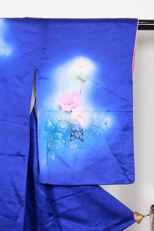 Houmongi kimono Shades of blue flower pre-owned /R580