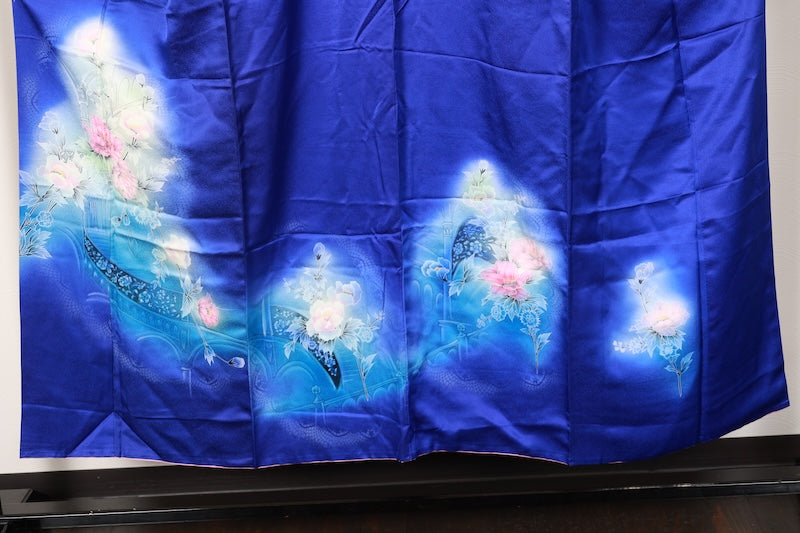 Houmongi kimono Shades of blue flower pre-owned /R580