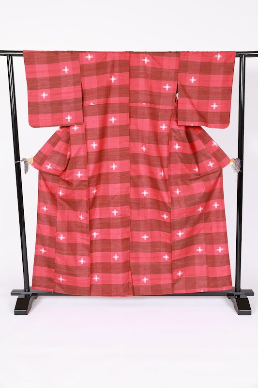 Japanese kimono used <Tsumugi> L-size  silk 100% /B1130