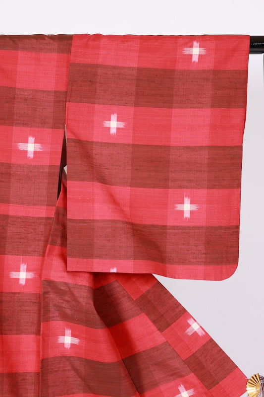 Japanese kimono used <Tsumugi> L-size  silk 100% /B1130