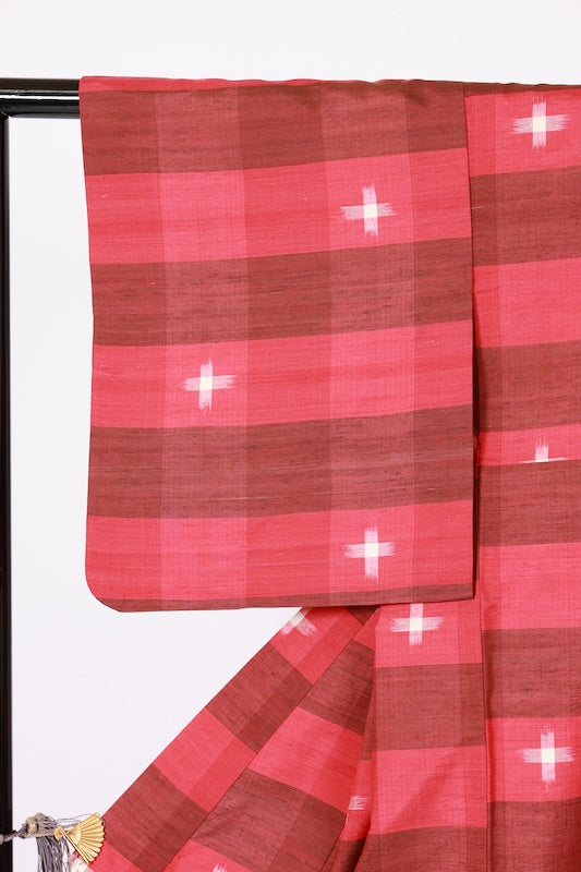 Japanese kimono used <Tsumugi> L-size  silk 100% /B1130