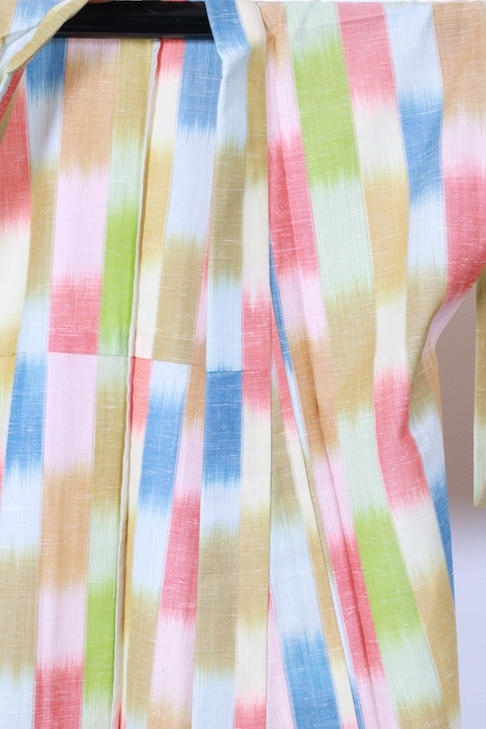 Komon kimono red blue brown green pre-owned /R579