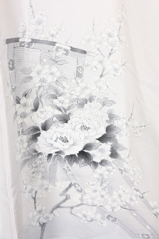 Houmongi kimono white Hand-painted with ink pre-owned /R573