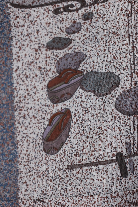 Japanese kimono used <Tsumugi> L-size  silk 100% /B1128