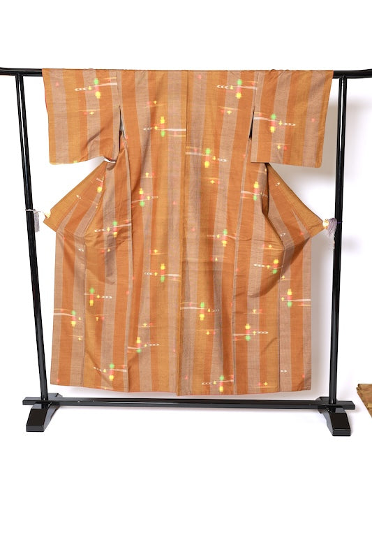 Japanese kimono used <tsumugi> M-size  silk 100% /B1134