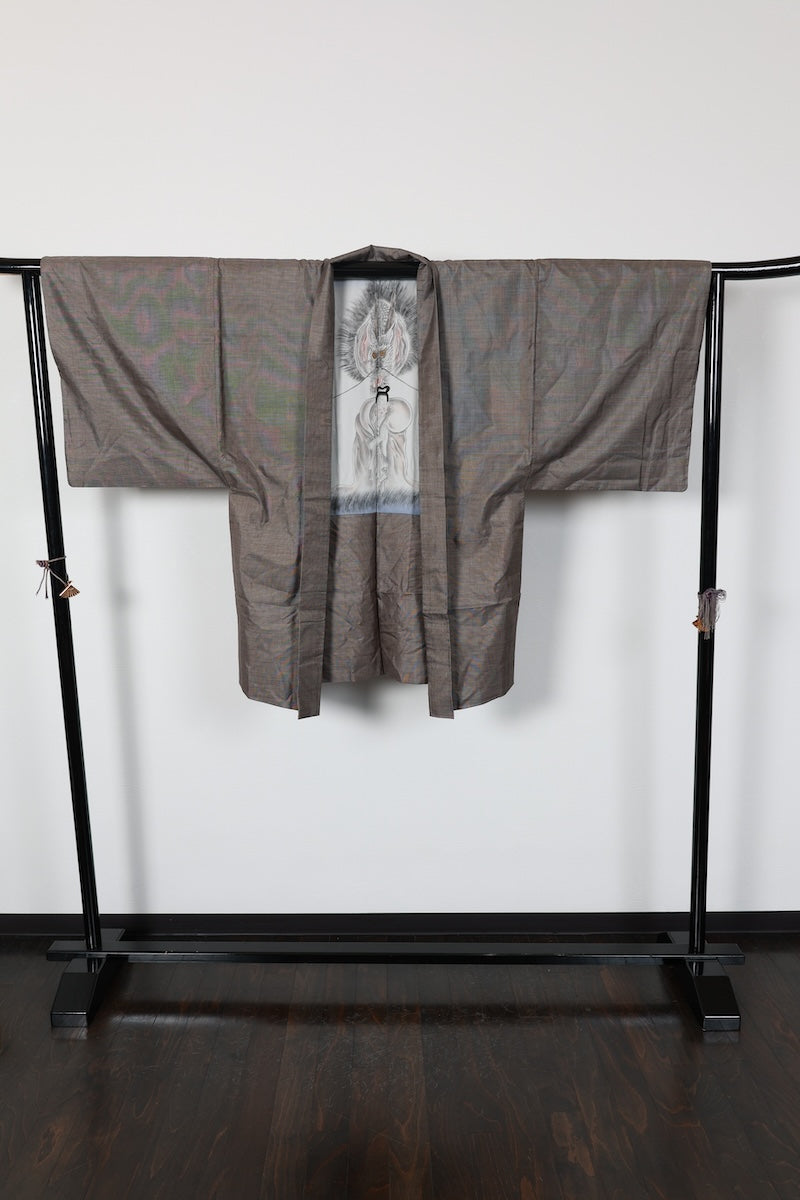 Men's Haori jacket Tsumugi brown Hand-woven pre-owned /R592